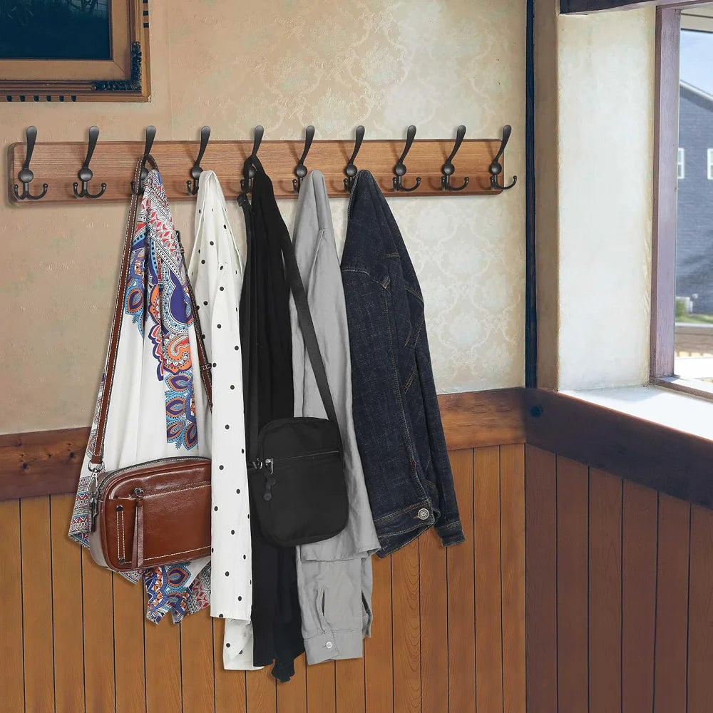 Wooden Wall-Mounted Coat Rack with 10 Hooks | Filindra