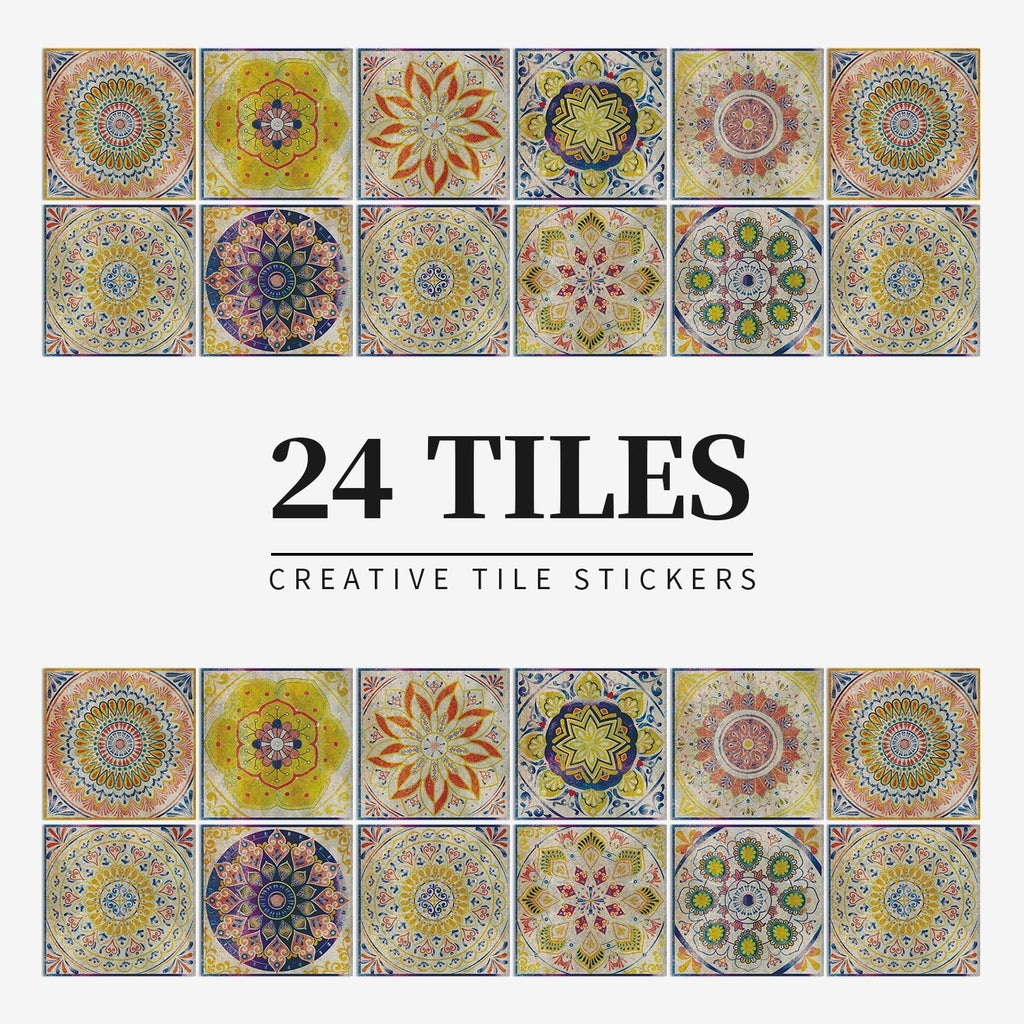 24-teiliges europäisches Mandala-Fliesen-Set — Dekor mit künstlerischem Muster
