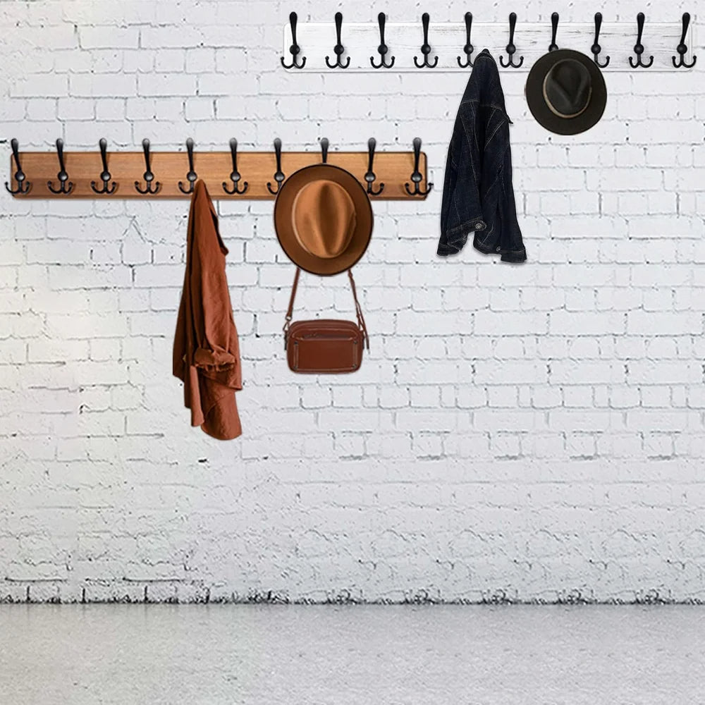Wooden Wall-Mounted Coat Rack with 10 Hooks | Filindra