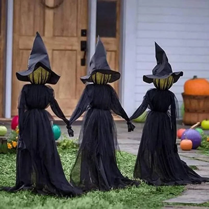 3 peças de decorações de Halloween para interior e exterior – Bruxa que segura a mão ativada por som | Filindra