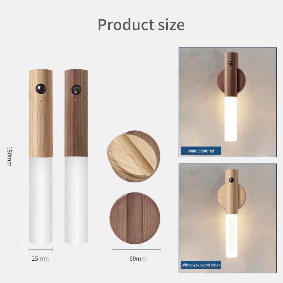 Wood Grain Motion Sensor Night Light with Magnetic Base | Filindra