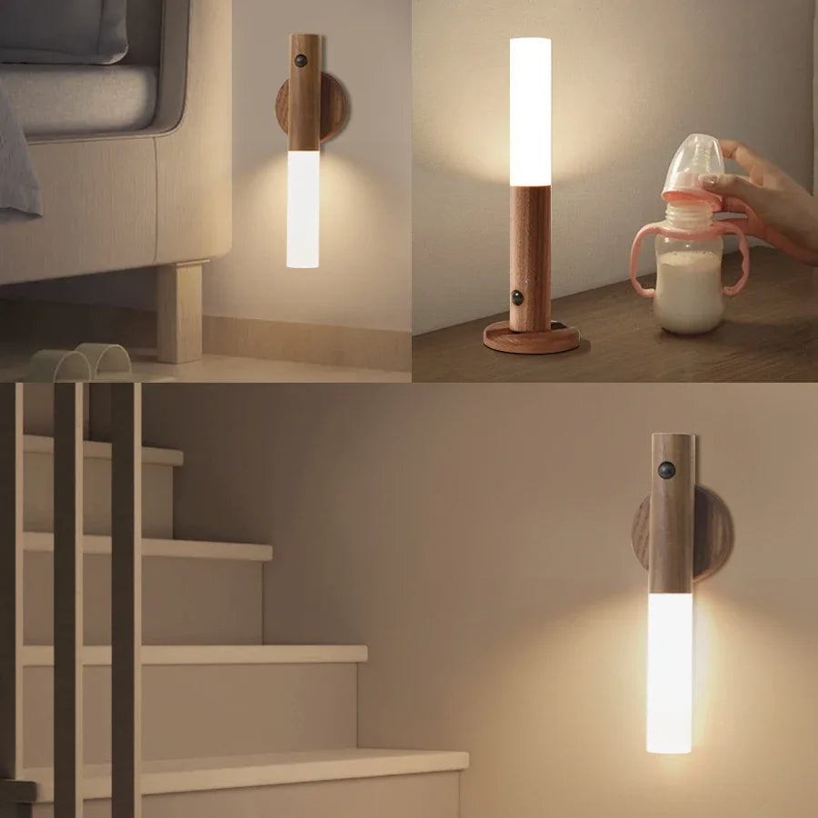 Wood Grain Motion Sensor Night Light with Magnetic Base | Filindra
