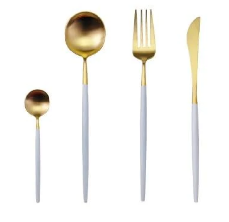 Bestickset i rostfritt stål med 24 delar i guld och silver — lyxigt
