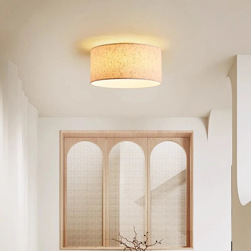 Kairo Ceiling Light With Cream Shade, Rice Paper And Wood