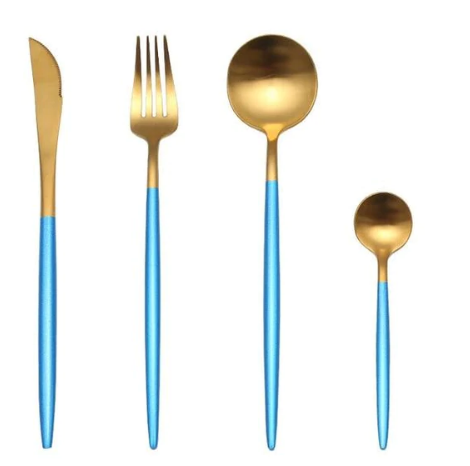 Bestickset i rostfritt stål med 24 delar i guld och silver — lyxigt