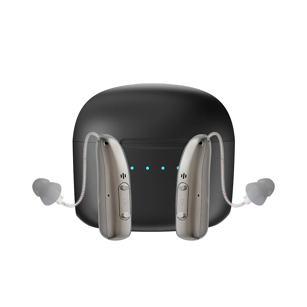 Nabíjecí sluchadla — Bluetooth, ovládání pomocí aplikace, čtyři režimy, redukce šumu