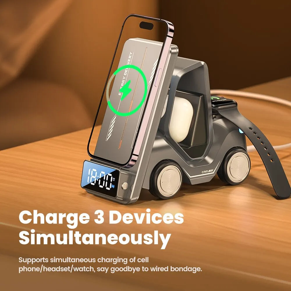 5-in-1 Forklift Design Wireless Charger with Alarm Clock and Night Light | Filindra