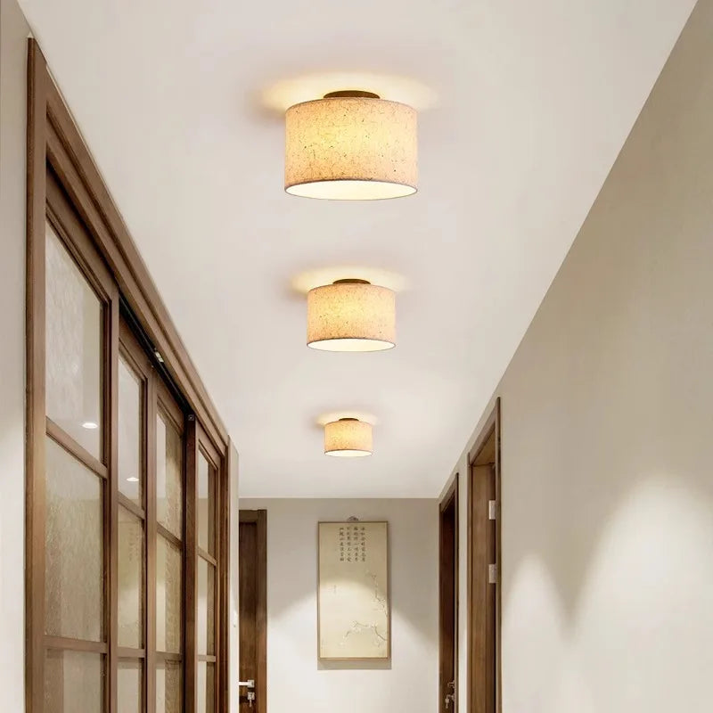 Kairo Ceiling Light With Cream Shade, Rice Paper And Wood