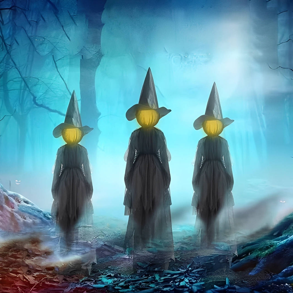 3 peças de decorações de Halloween para interior e exterior – Bruxa que segura a mão ativada por som | Filindra