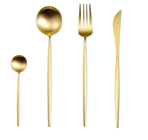 Bestickset i rostfritt stål med 24 delar i guld och silver — lyxigt