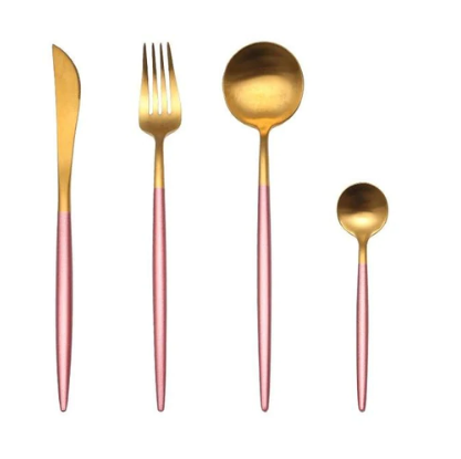 Bestickset i rostfritt stål med 24 delar i guld och silver — lyxigt