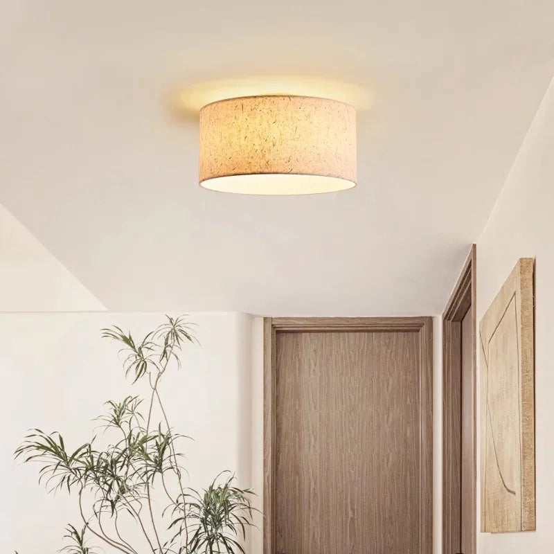 Kairo Ceiling Light With Cream Shade, Rice Paper And Wood