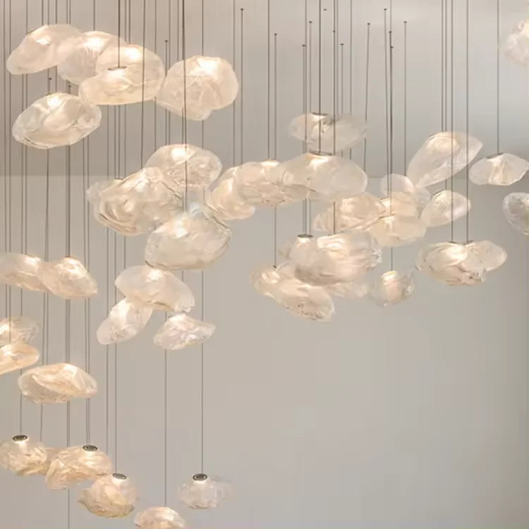 Lampadario in vetro a cascata Golden Glow - Illuminazione LED integrata