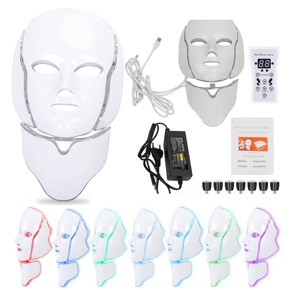Rotlichttherapiemaske mit 7 Farben — LED-Behandlung für Gesicht und Hals