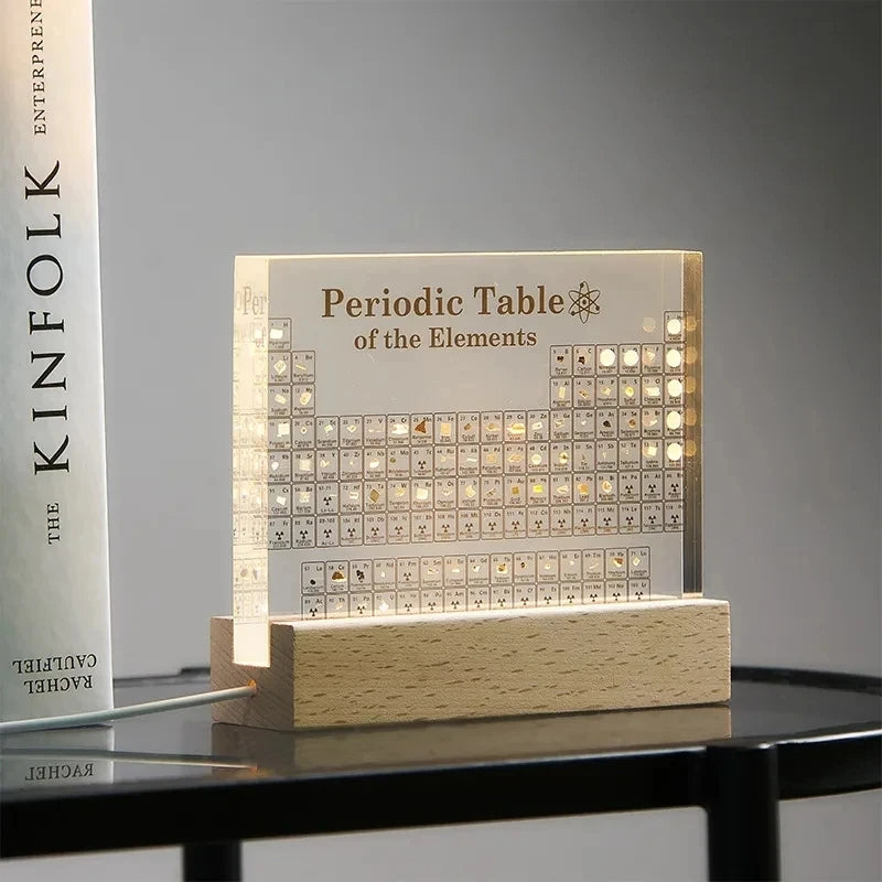 Acrylic Periodic Table with Wooden Light Base | Filindra