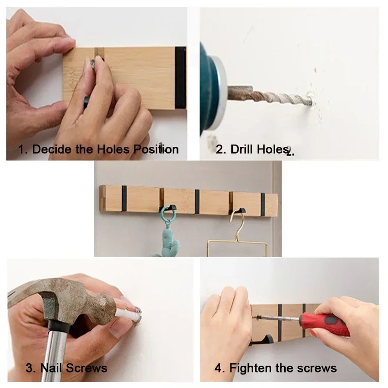 Wooden Wall-Mounted Coat Rack with Hidden Coat Hook | Filindra