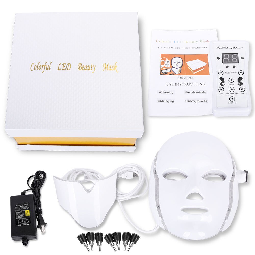 Rotlichttherapiemaske mit 7 Farben — LED-Behandlung für Gesicht und Hals