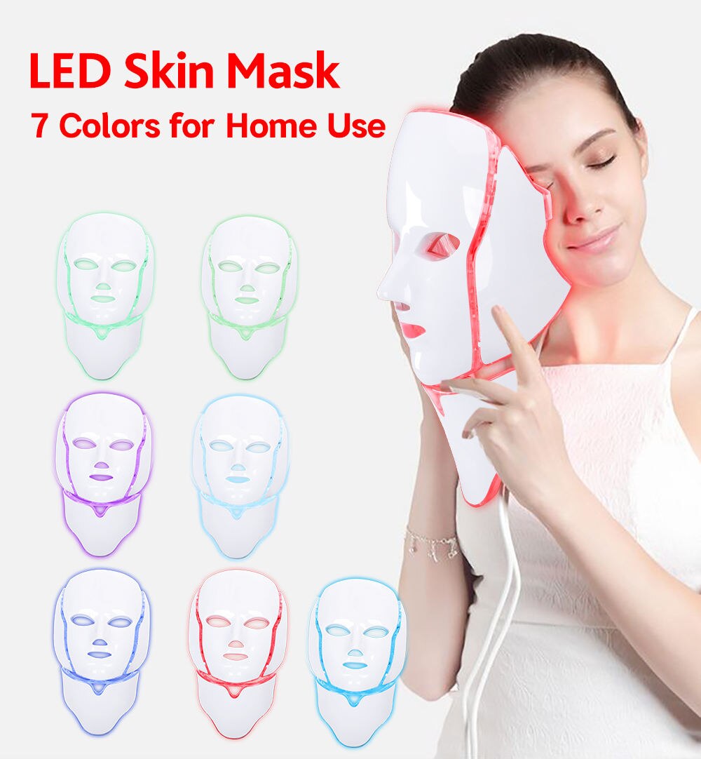 Rotlichttherapiemaske mit 7 Farben — LED-Behandlung für Gesicht und Hals