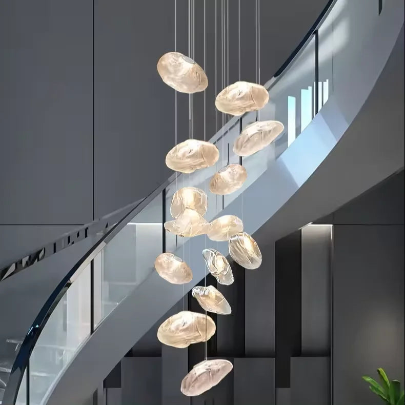 Lampadario in vetro a cascata Golden Glow - Illuminazione LED integrata