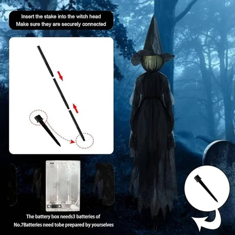 3 peças de decorações de Halloween para interior e exterior – Bruxa que segura a mão ativada por som | Filindra