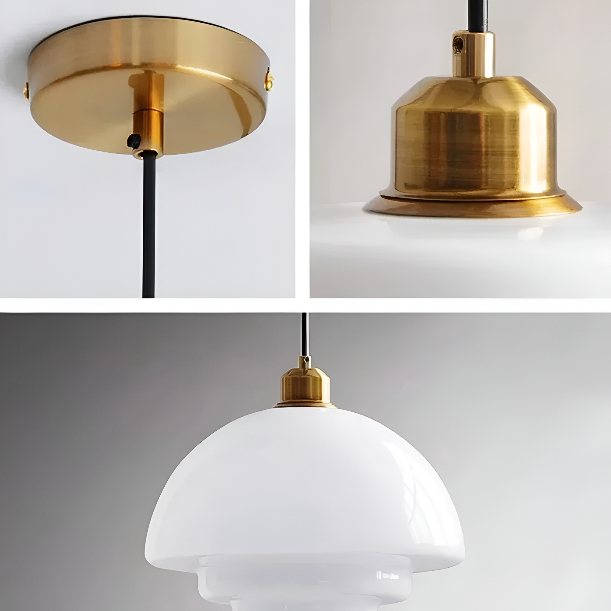 Art Deco Gold Finish Ceiling Lamp — Brass Frame, Glass Diffuser, Vintage Design