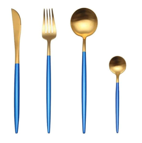 Bestickset i rostfritt stål med 24 delar i guld och silver — lyxigt