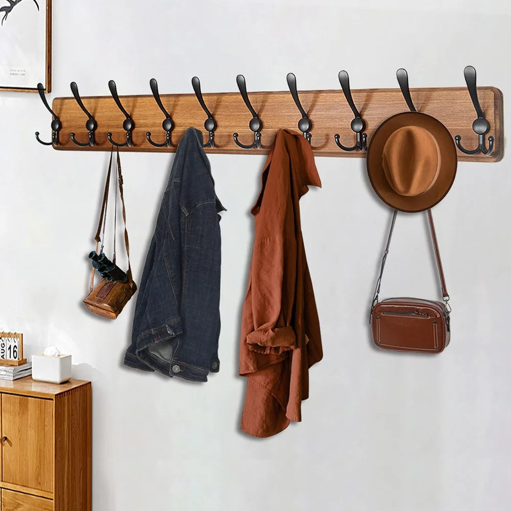 Wooden Wall-Mounted Coat Rack with 10 Hooks | Filindra