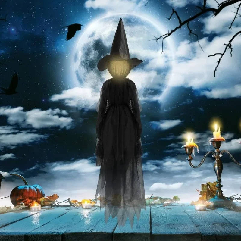 3 peças de decorações de Halloween para interior e exterior – Bruxa que segura a mão ativada por som | Filindra