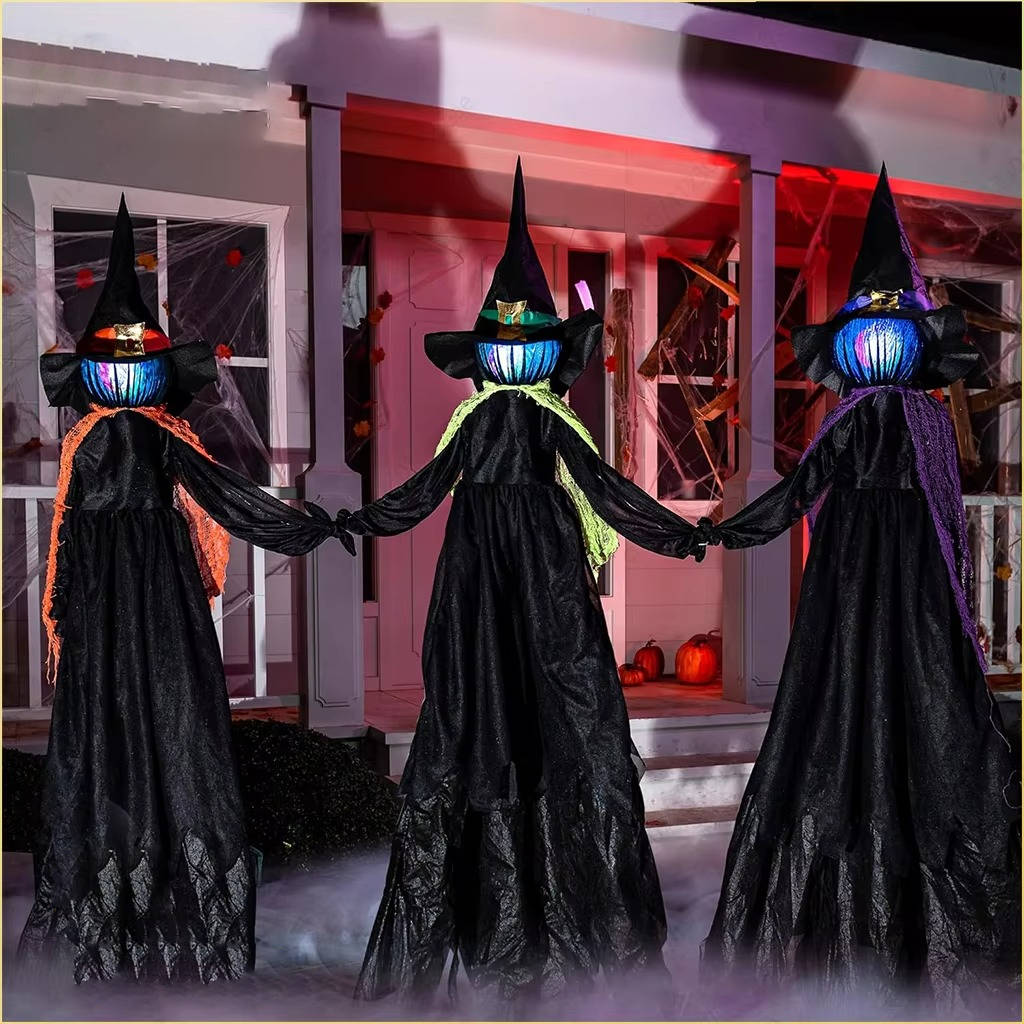 3 peças de decorações de Halloween para interior e exterior – Bruxa que segura a mão ativada por som | Filindra