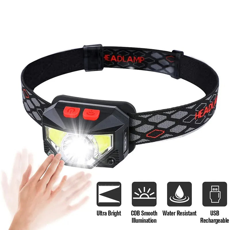 Motion Sensor LED Headlamp — 8 Lighting Modes, Hands-Free Use