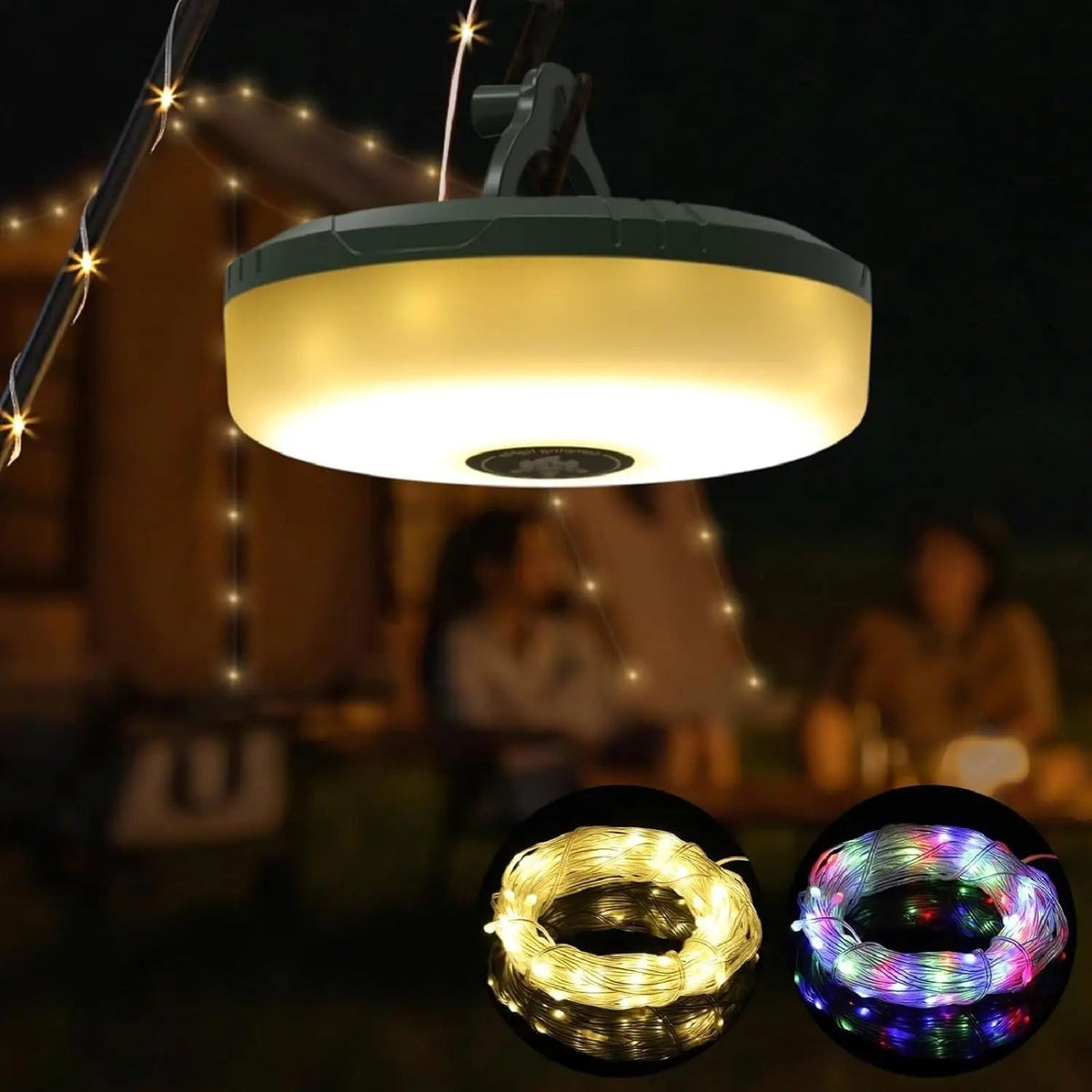 Lampki kempingowe 4 w 1 — wysuwane lampki sznurkowe, 8 trybów