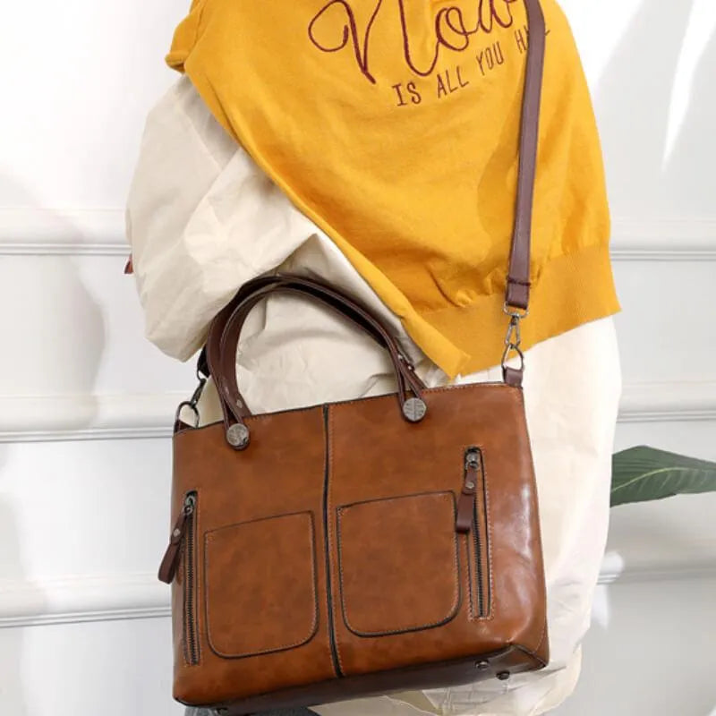Mala de Ombro em Pele Vintage Raya — Estilo Nórdico Artesanal