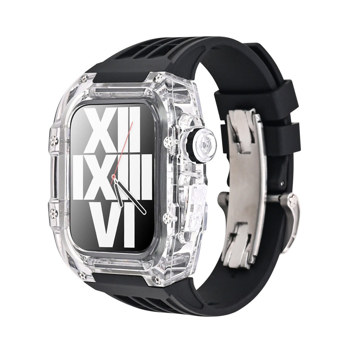 Transparentes Apple-Watch-Schutzgehäuse der RM-V30-Glacier-Serie mit Fluorkautschukarmband