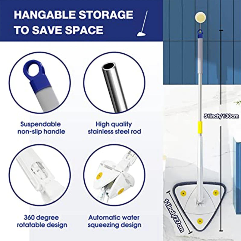 Telescopic Triangle Floor Mop — 360° Rotatable Wet & Dry Cleaner