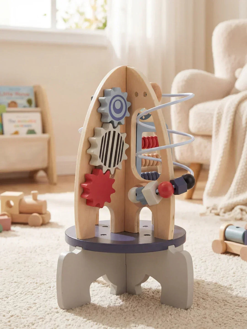 Wooden Space Rocket Baby Play Center — Vertical Activity Tower
