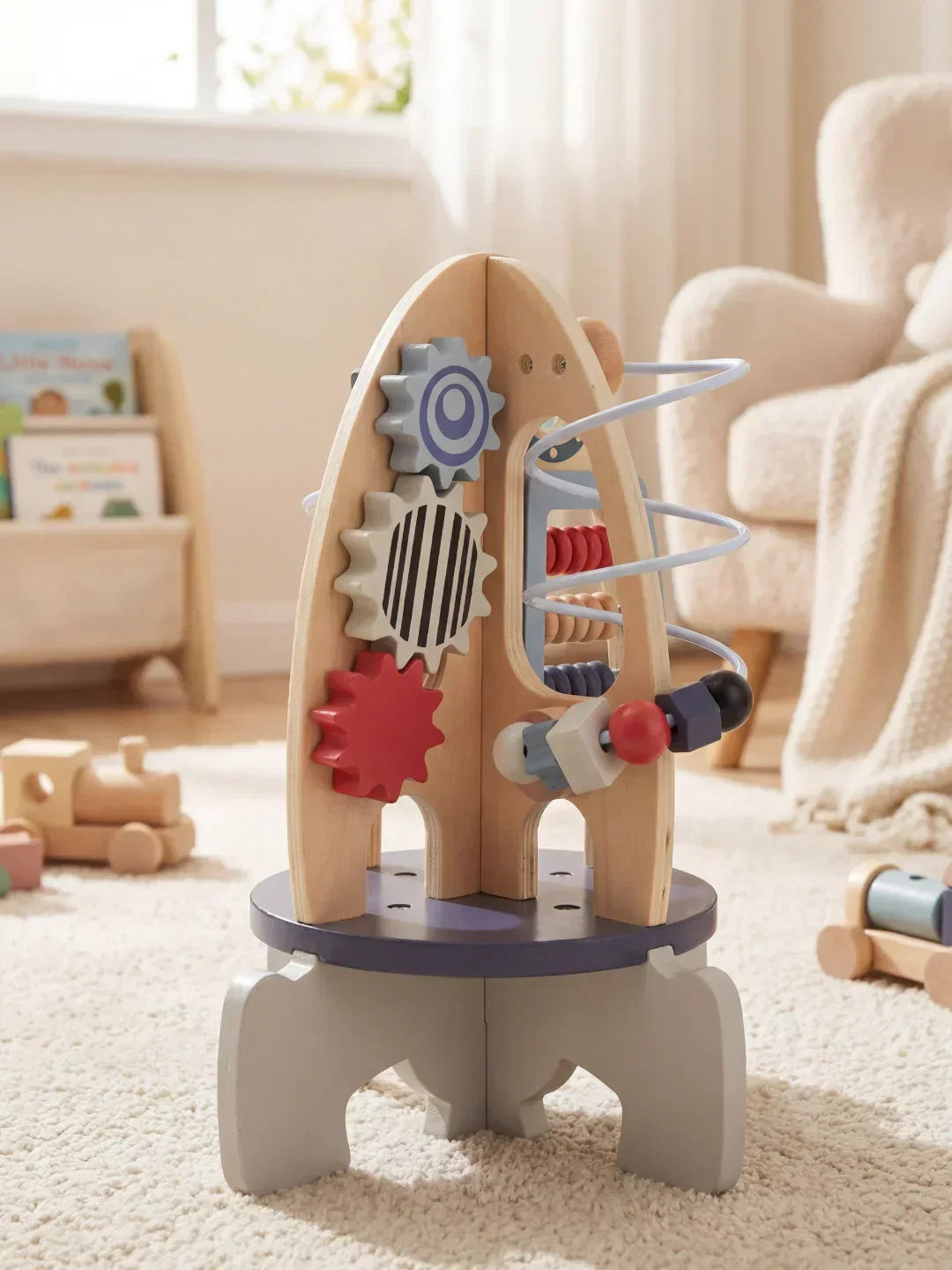Wooden Space Rocket Baby Play Center — Vertical Activity Tower