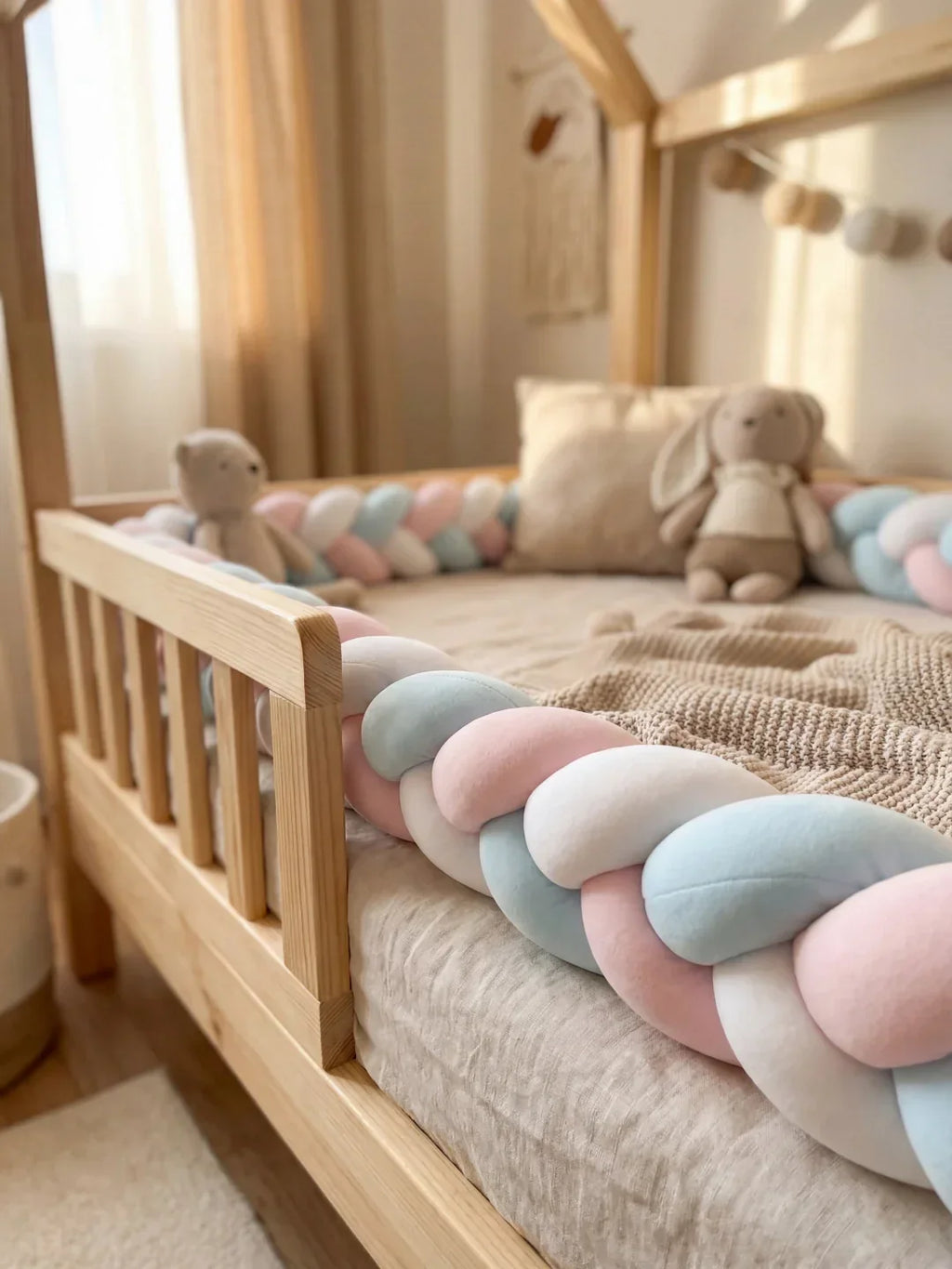 Terracotta Braided Velvet Baby Bed Bumper — Plush Crib Edge Cushion