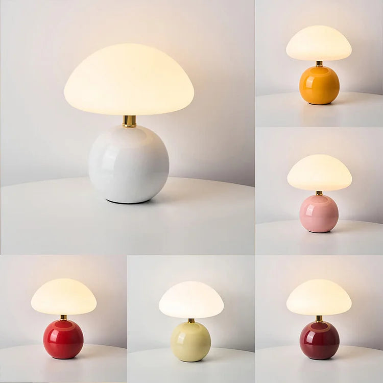 Calvryn Cream Mushroom Table Lamp — Vintage Bauhaus Design