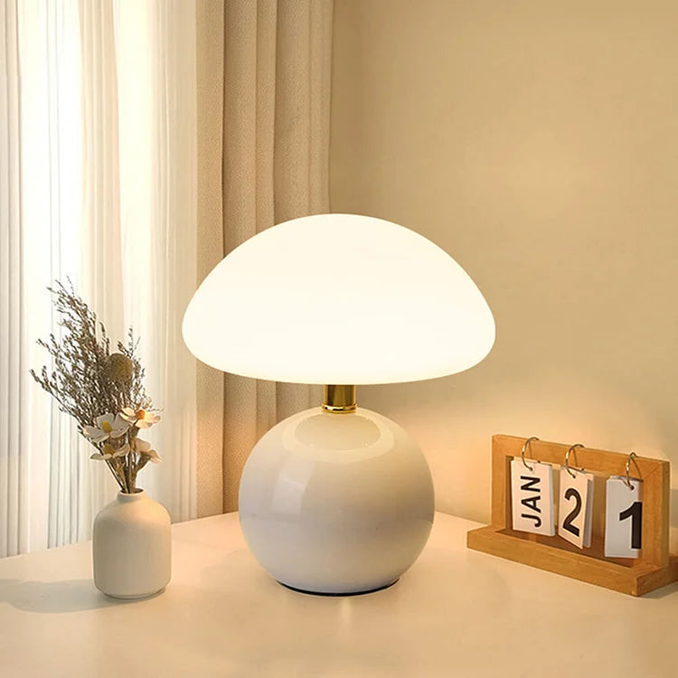 Calvryn Cream Mushroom Table Lamp — Vintage Bauhaus Design