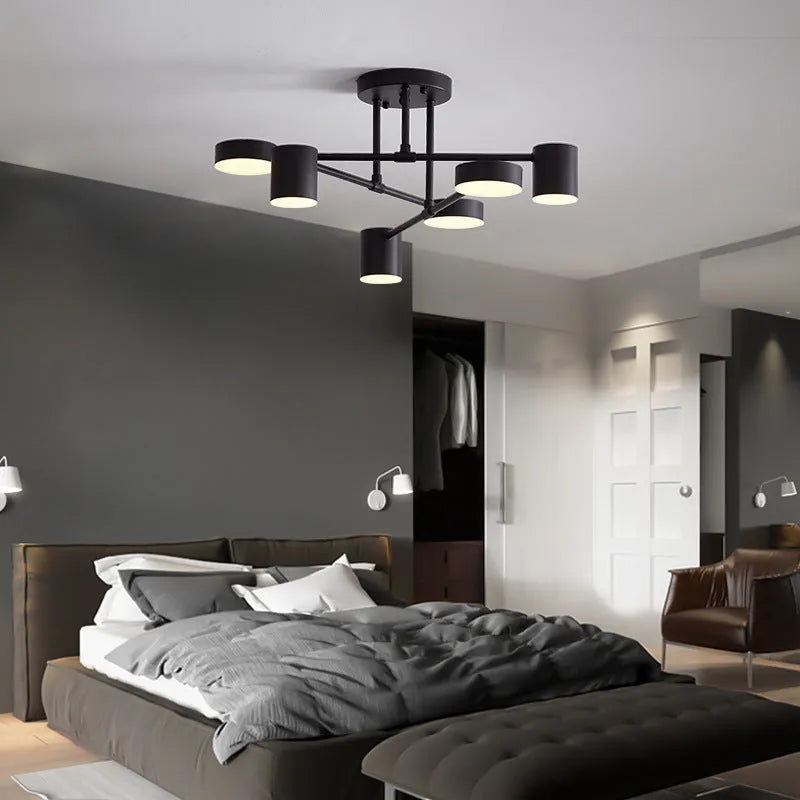 Six Light Adjustable LED Ceiling Lamp — Modern Black Design