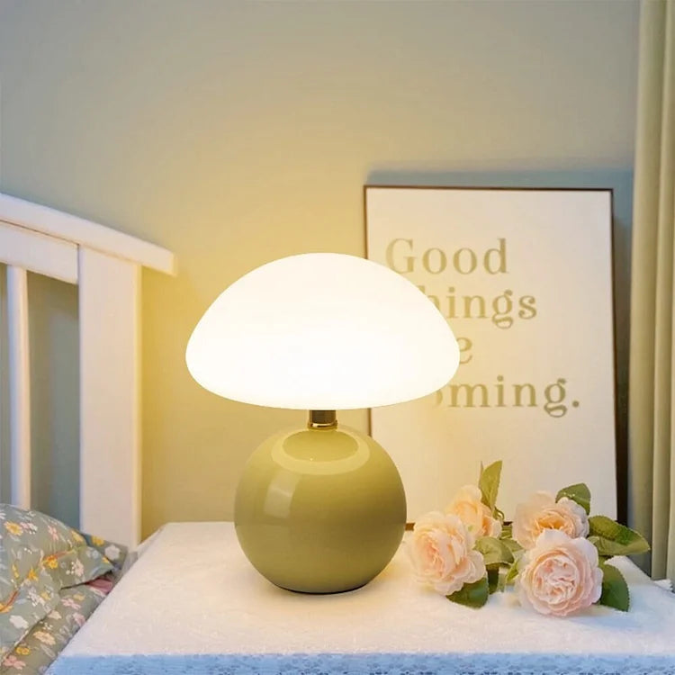 Calvryn Cream Mushroom Table Lamp — Vintage Bauhaus Design