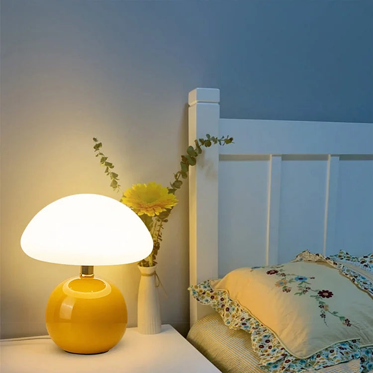 Calvryn Cream Mushroom Table Lamp — Vintage Bauhaus Design