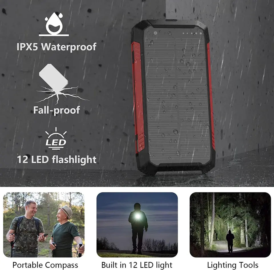 EclipseVolt portabel solcellsladdare på 30 000 mAh — vattentät design, dubbla USB-portar och Qi-trådlös laddningsplatta