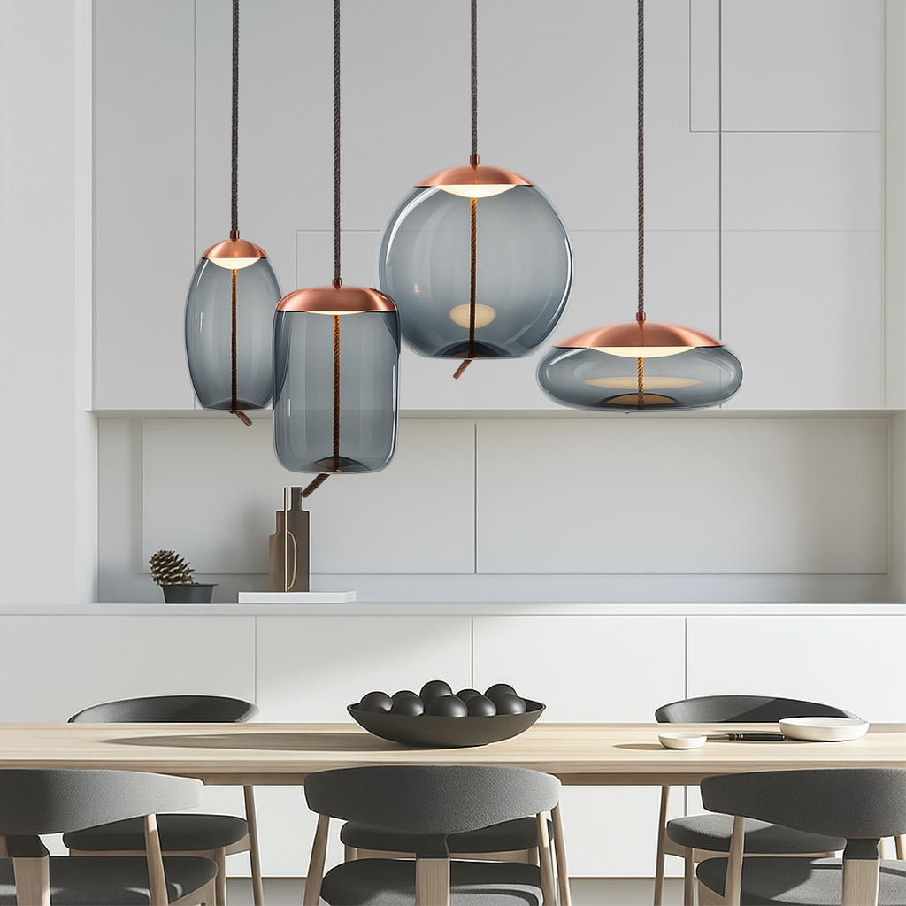 Eloria Pendelleuchte mit Seilakzent in Roségold-Finish für moderne Räume