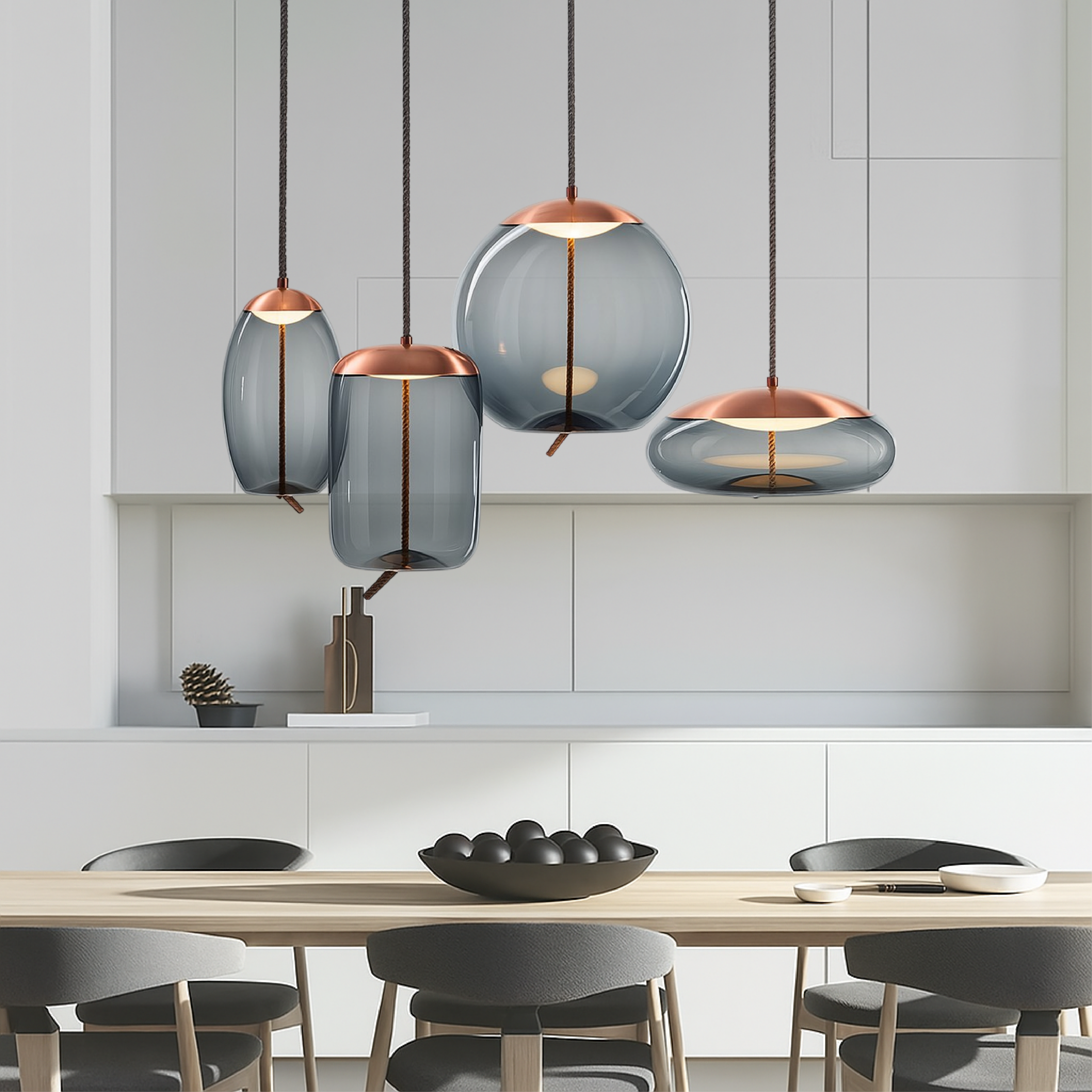 Eloria Pendelleuchte mit Seilakzent in Roségold-Finish für moderne Räume