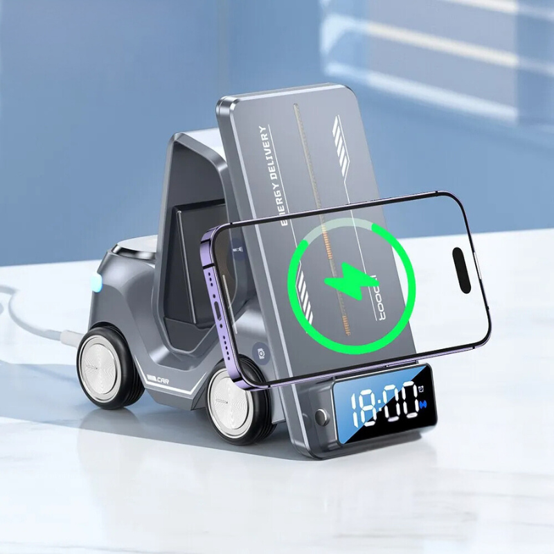 5-in-1 Forklift Design Wireless Charger with Alarm Clock and Night Light | Filindra