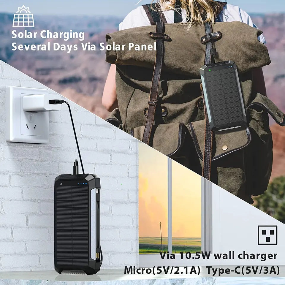 EclipseVolt portabel solcellsladdare på 30 000 mAh — vattentät design, dubbla USB-portar och Qi-trådlös laddningsplatta