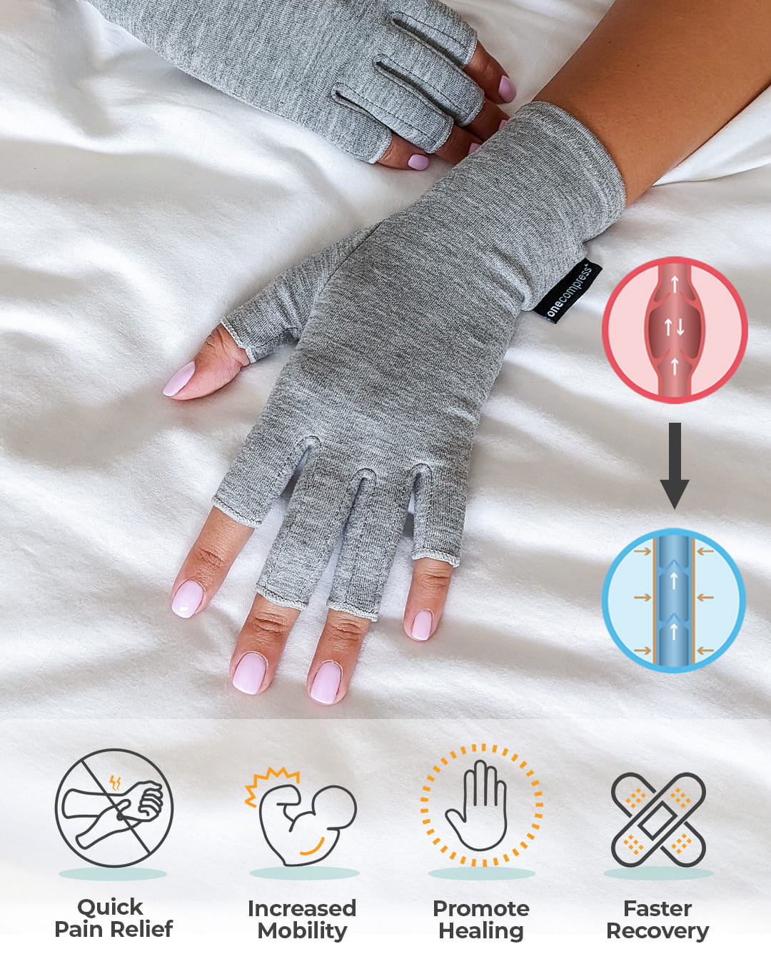 Moderate Compression Gloves — Gentle Hand Support, All-Day Comfort