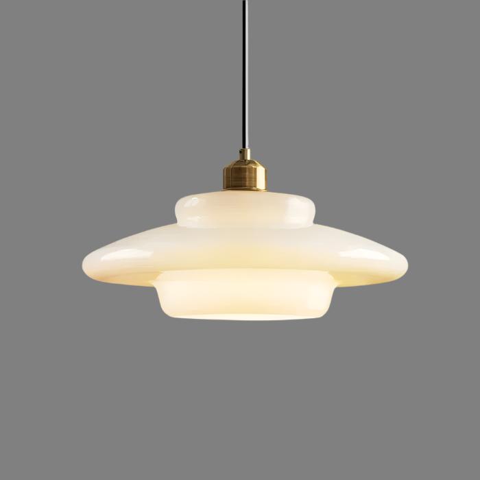 Szklana lampa wisząca Astria w kolorze kości słoniowej, inspirowana latami 50.
