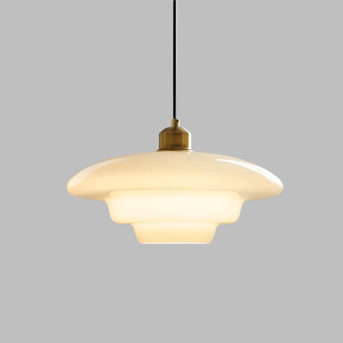 Szklana lampa wisząca Astria w kolorze kości słoniowej, inspirowana latami 50.